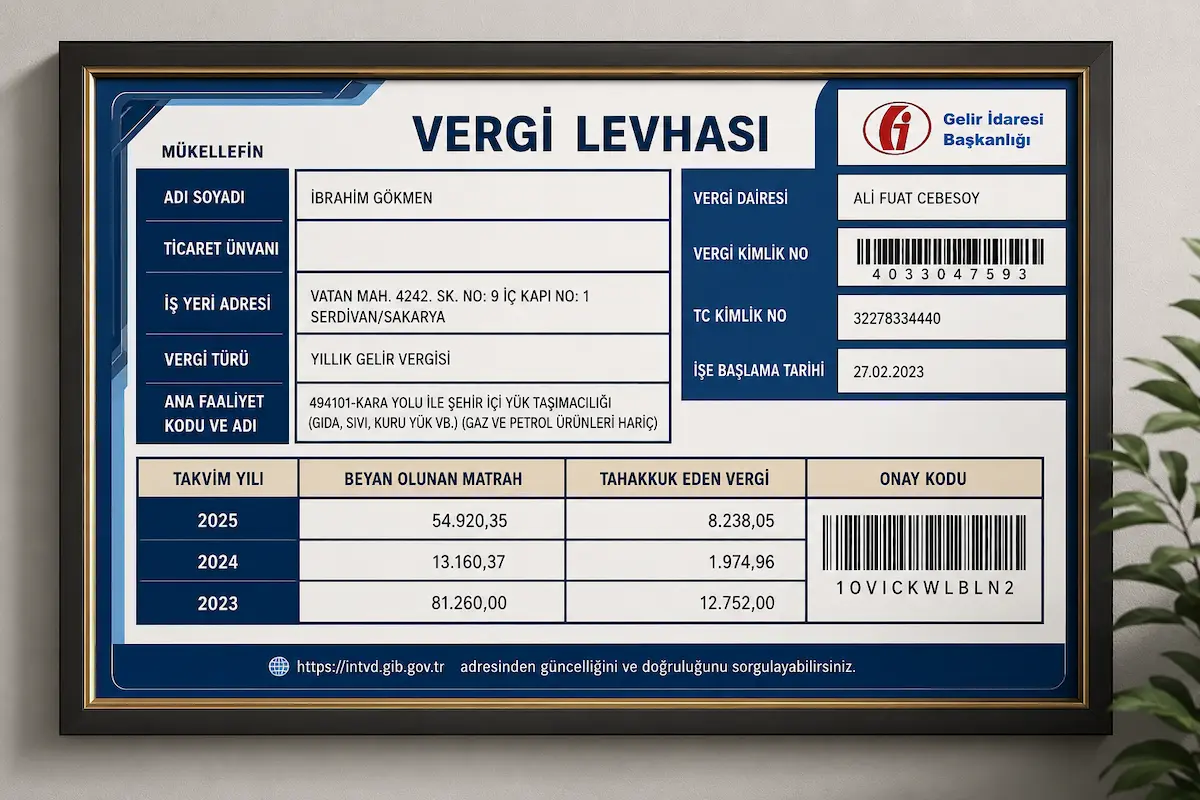 Gökmen Nakliyat vergi levhası